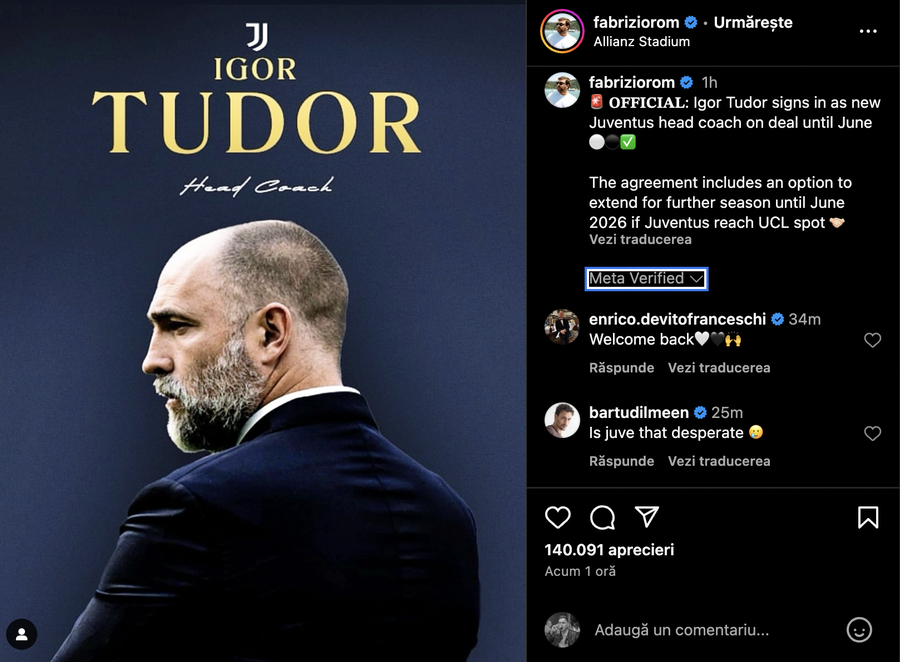 Juventus a bătut palma cu Igor Tudor » Tehnicianul croat îl va înlocui pe Thiago Motta