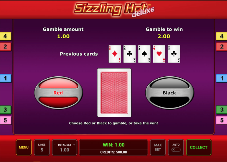 Sizzling Hot Deluxe oferă o caracteristică de gamble