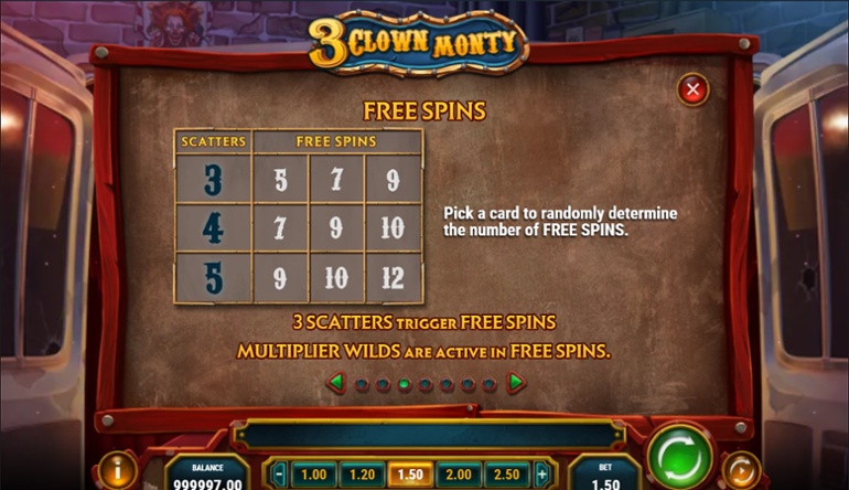 3 Clown Monty - alegeri de carduri pentru rotiri gratuite
