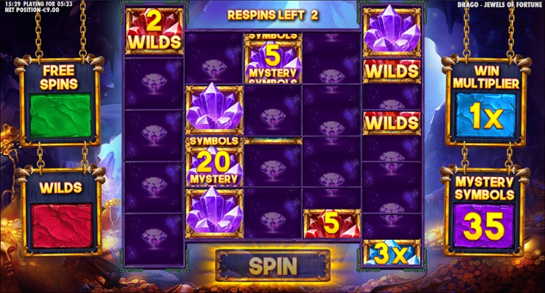 Drago - Jewels of Fortune: Funcția respin pentru rotiri gratuite