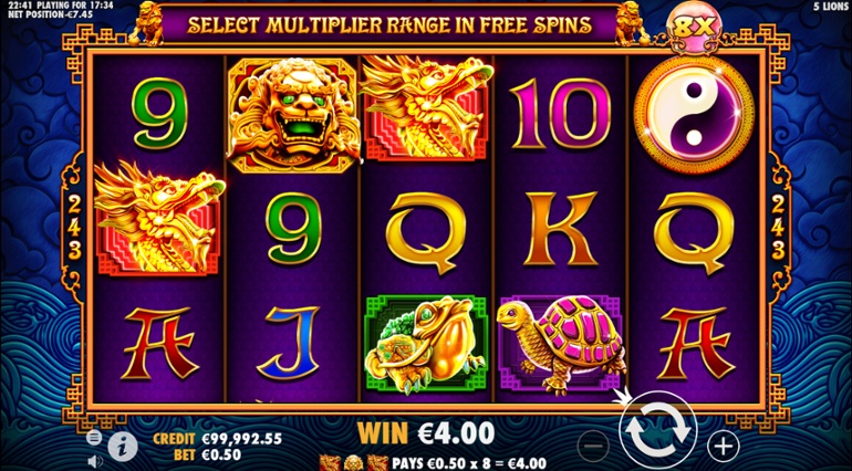 5 Lions slot câștig Multiplicator