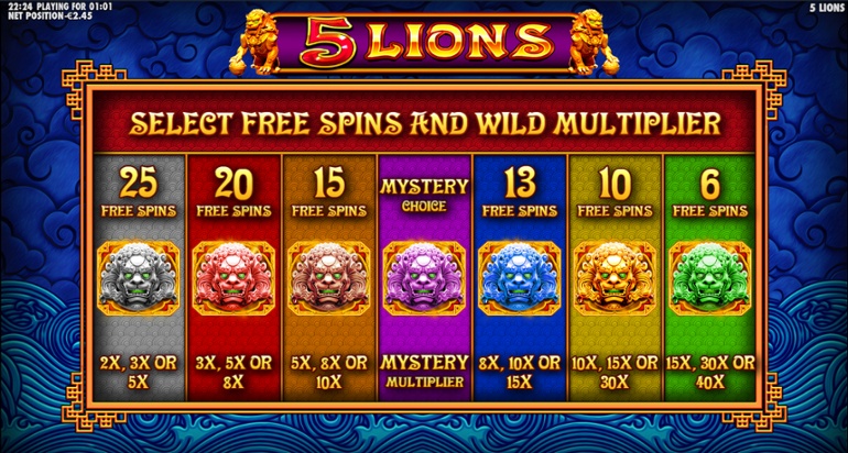 5 Lions slot - Opțiuni Rotiri Gratuite