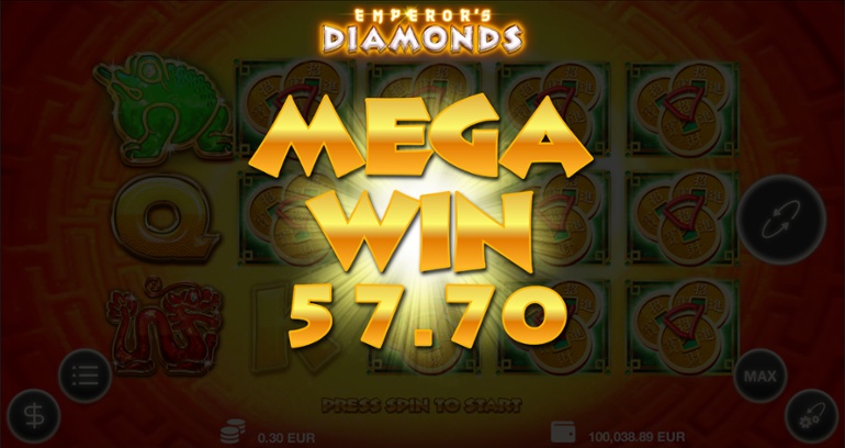 Emperor's Diamonds câștig mare pe o singură rotire