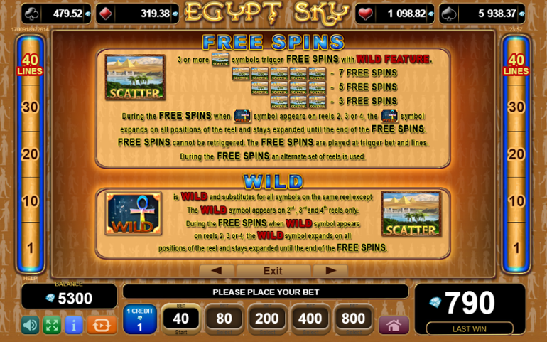 Regulile bonusurilor Egypt Sky