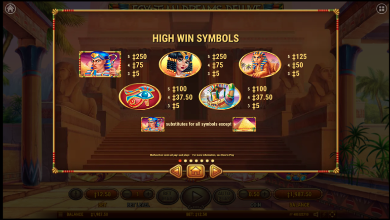 Egyptian Dreams Deluxe tabelul de plată pentru simbolurile de vârf
