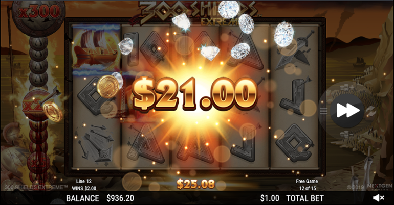 Câștig din jocul bonus 300 Shields Extreme