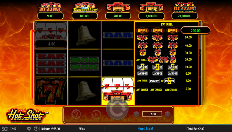 Hot Shot Progressive - Tabela de plăți pentru jackpot Double 7
