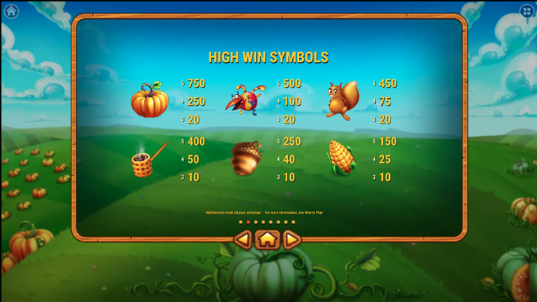 Tabelul de plăți pentru simbolurile de top din Pumpkin Patch