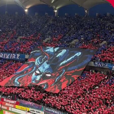Coregrafie impresionantă din partea fanilor FCSB la meciul cu Dinamo