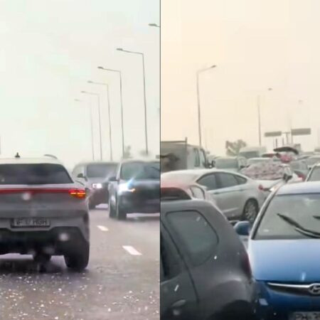 Panică pe A3 București – Ploiești: Șoferii au întors pe autostradă și au circulat pe contrasens pentru a scăpa de grindină