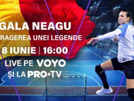„Gala Neagu – Ultimul duel al unei legende”, meciul de retragere al handbalistei Cristina Neagu, va fi transmis în direct duminică, 8 iunie, la PRO TV și pe VOY.