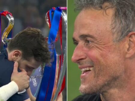 Gestul lui Kvaratskhelia în fața trofeului Champions League l-a făcut pe Luis Enrique să râdă.