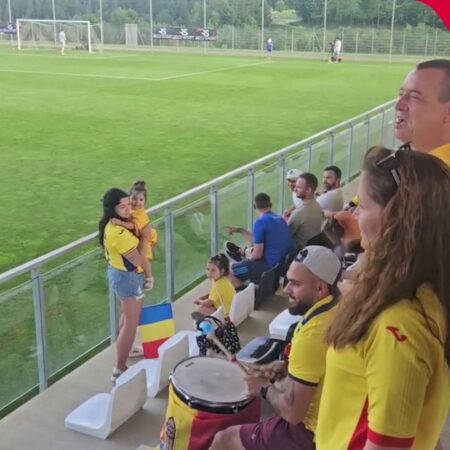 România U21 – Georgia U21. Bucuria suporterilor români după golul lui Andrei Borza. Entuziasmul galben s-a extins în Austria.