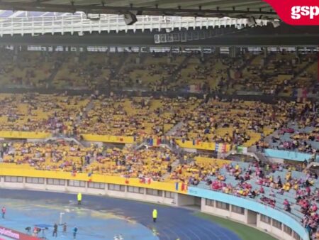 „Tricolorii” au cucerit Viena! „Zidul galben” domină atmosfera sonoră pe „Ernst Happel”, cu o oră înainte de începerea meciului.