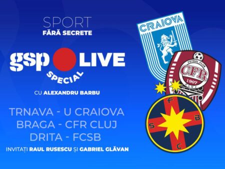 LIVE DE LA 20:30 Seară europeană la GSP Live: FCSB și CFR Cluj vizează calificarea în play-off-ul Europa League, în timp ce Universitatea Craiova este liniștită în Conference.