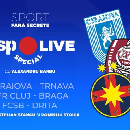 TRANSMISIE ÎN DIRECT DE LA 21:00 – GSP Live Special » CFR Cluj, FCSB și Universitatea Craiova în turul III preliminar! Alex Barbu analizează cele trei confruntări europene cu invitații săi.