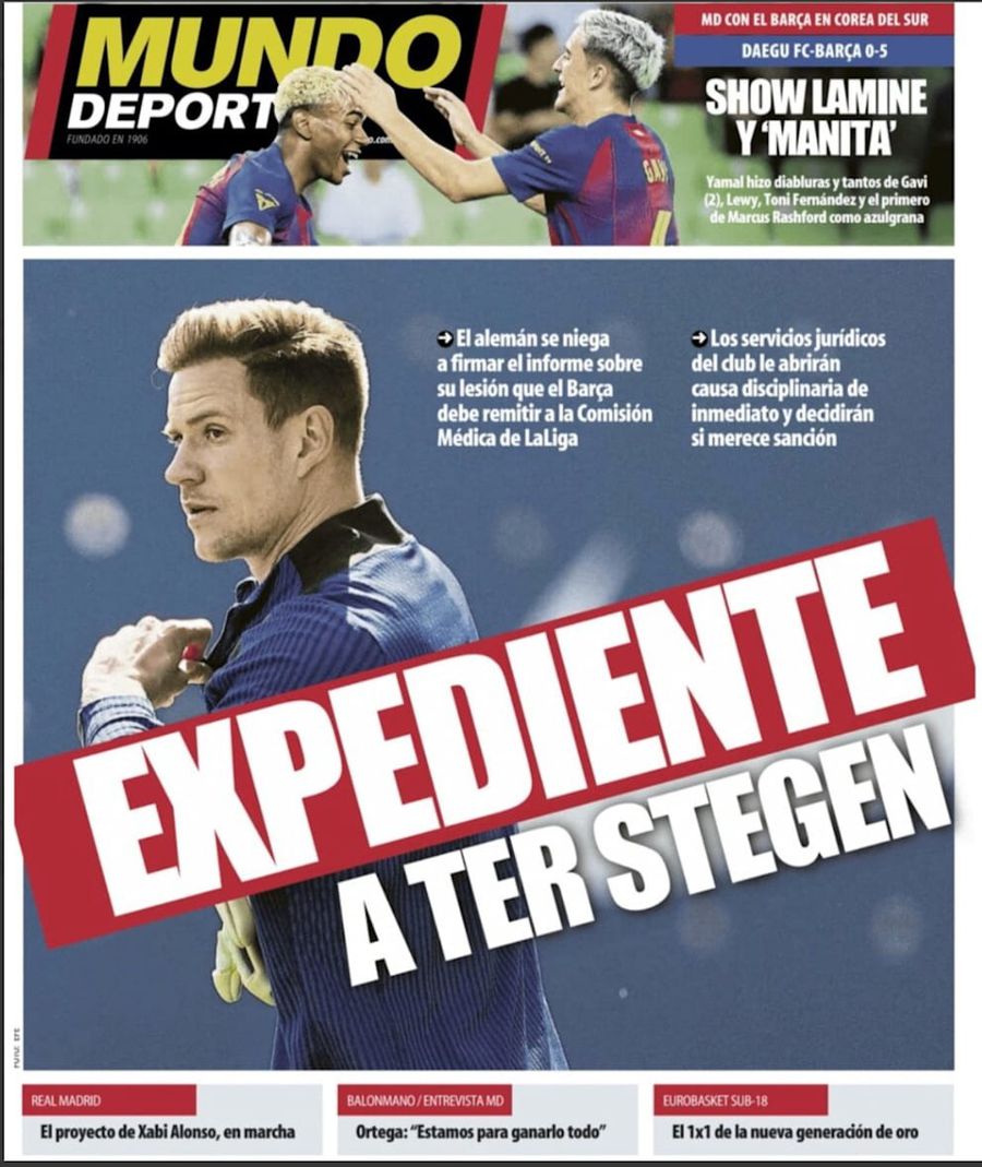 Cotidianul Mundo Deportivo a ieșit pe prima pagină cu cazul 'Ter Stegen' Barcelona nu-și poate înregistra noul număr 1! Măsuri disciplinare împotriva lui Ter Stegen