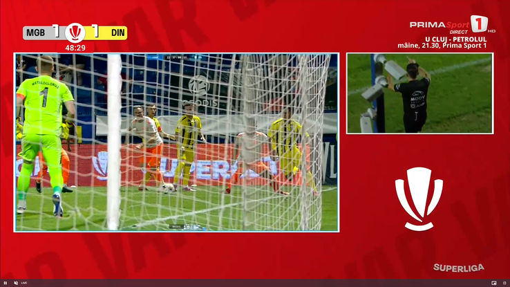 Gol anulat în Metaloglobus - Dinamo ca urmare a intervenției VAR.