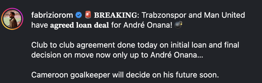 S-au înțeles cu Manchester United pentru transferul lui Andre Onana