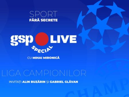 LIVE DE LA 21:30 – Seară de Liga Campionilor în Studioul GSP Live Special: Mihai Mironică, Alin Buzărin și Gabriel Glăvan discută despre meciurile din prima etapă.