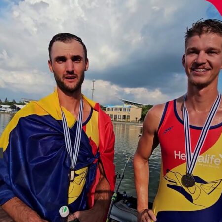 Reacții ale medaliaților cu argint la Campionatul Mondial de Canotaj 2 rame