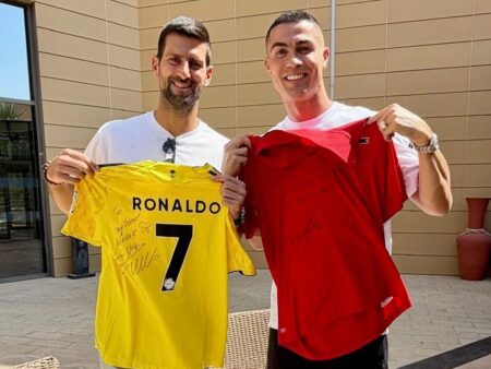 Întâlnire de neuitat la Lisabona! Cristiano Ronaldo și Novak Djokovic, surprinși împreună » Ce cadouri s-au oferit