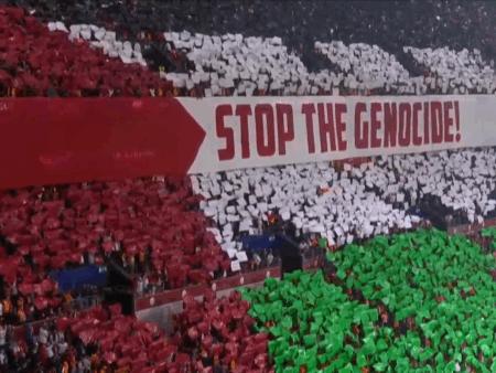 Scenografie pro-Palestina la meciul din Liga Campionilor: „Stop genocidului”