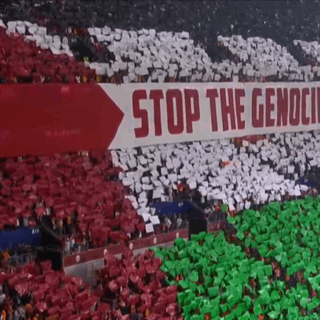 Scenografie pro-Palestina la meciul din Liga Campionilor: „Stop genocidului”