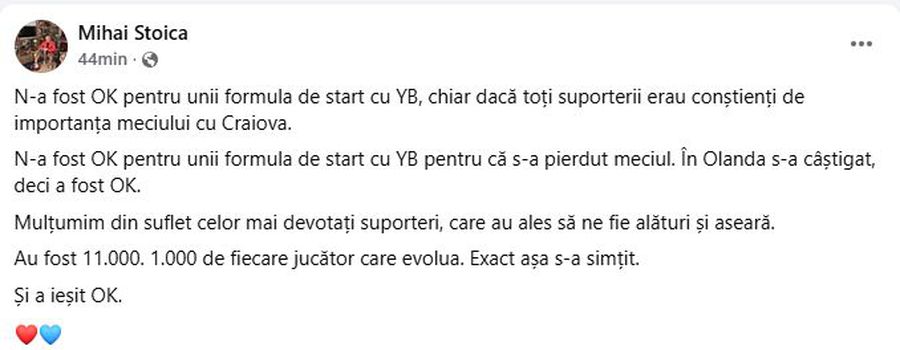 Mihai Stoica, mesaj după victoria FCSB cu Universitatea Craiova