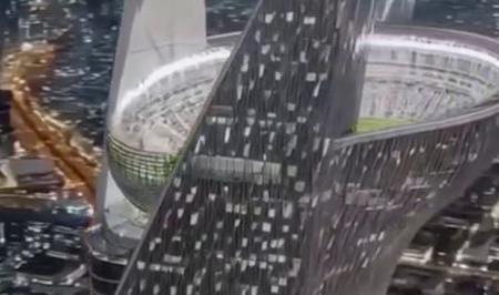 Arabii construiesc un stadion spectaculos! Iată cum va fi arena suspendată la 350 de metri înălțime.