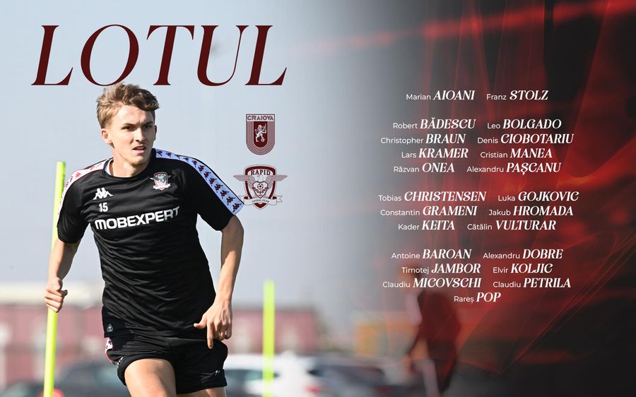 Rapid a anunțat lotul pentru deplasarea de la Craiova Universitatea Craiova - Rapid, derby-ul etapei #15 din Superliga » Informații înainte de meci