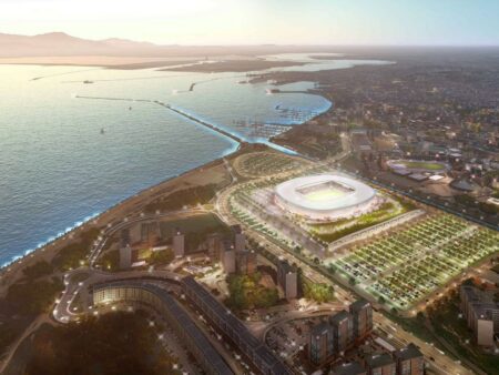 După 10 ani, stadionul de 230 de milioane de euro este în sfârșit realizat, iar echipa nu va mai fi obligată să joace pe arena temporară din parcare.