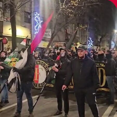 Suporterii olandezi în drumul lor către stadion pentru confruntarea europeană dintre FCSB și Feyenoord