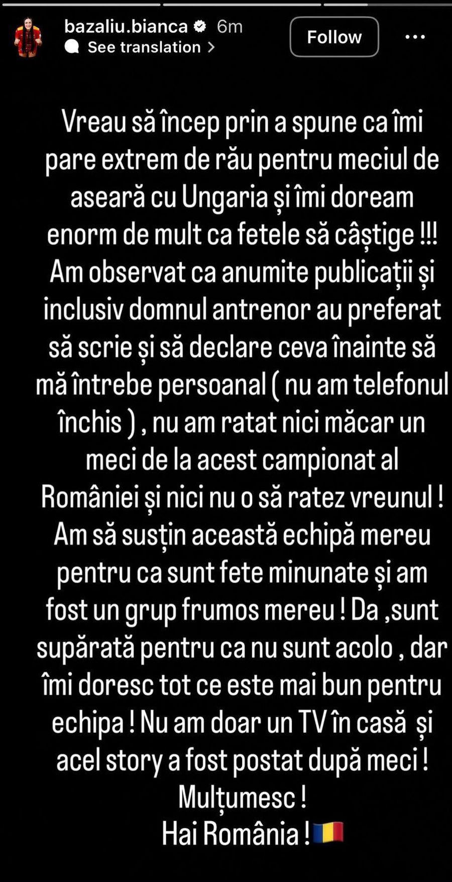 Bianca Bazaliu i-a răspuns dur selecționerului României