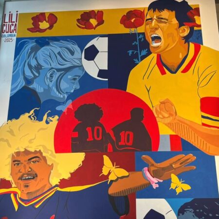 Muralul de 90 m² cu Gheorghe Hagi și un mare rival, finanțat de Ambasada Columbiei, a fost inaugurat la Arena Națională.